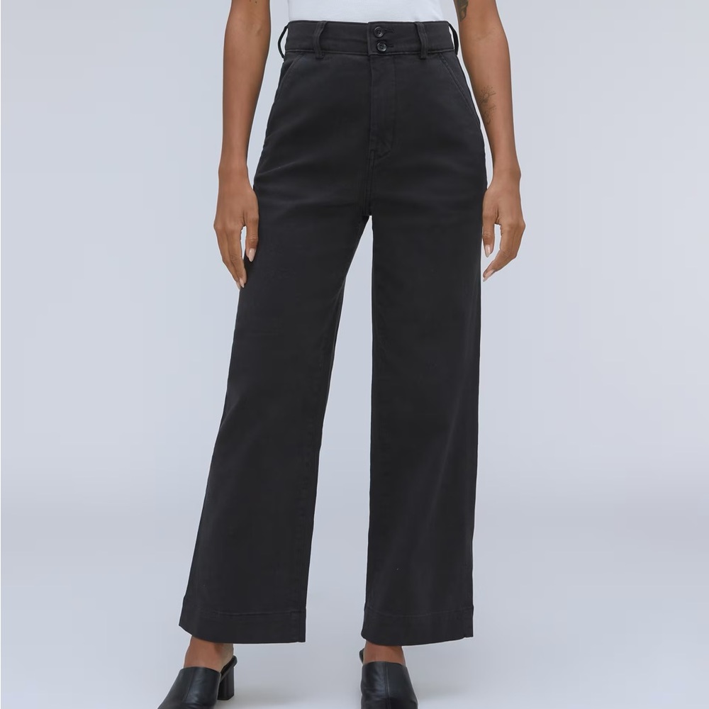 Everlane Womens The Organic Wide-Leg Pants Twill High Rise Stretch Black 8